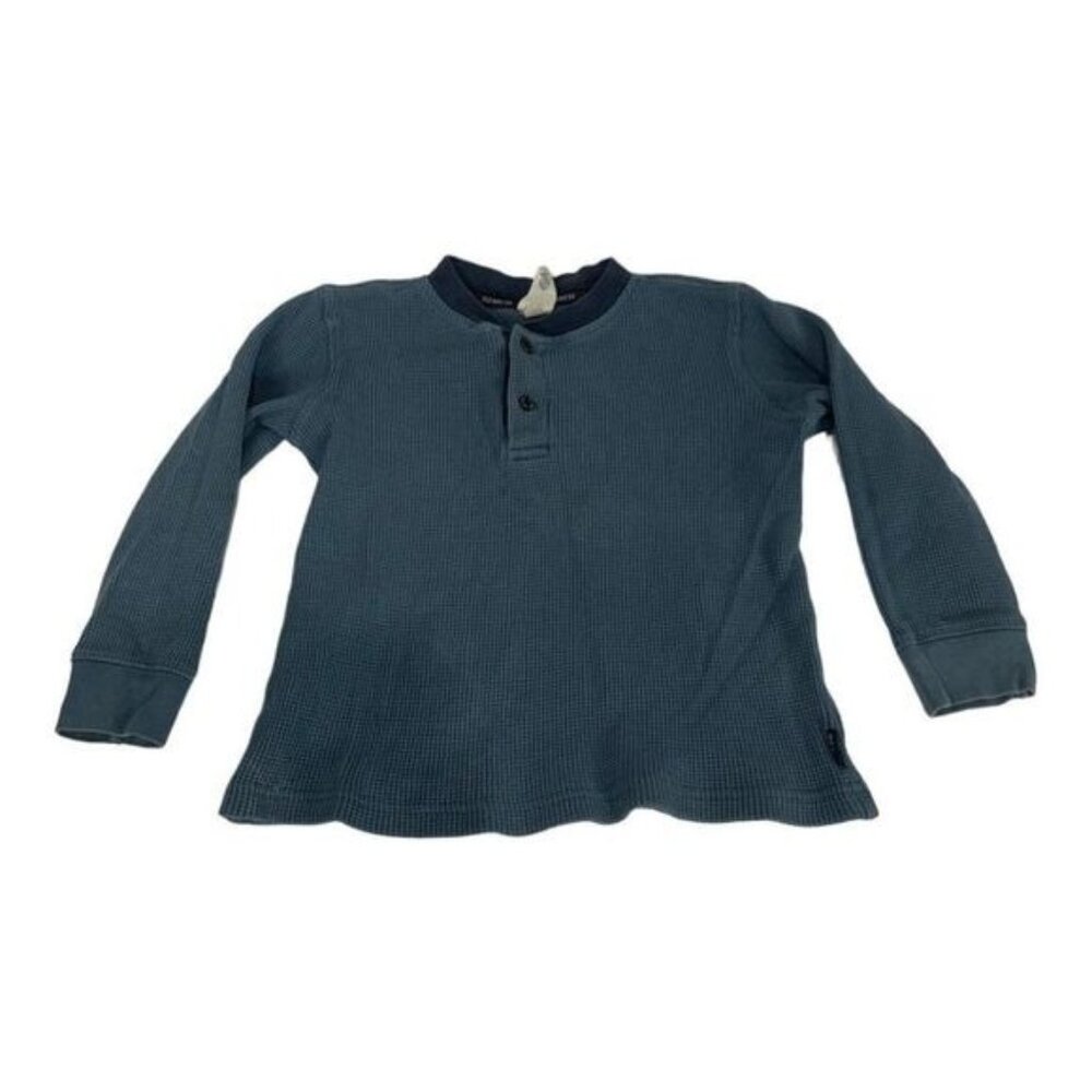 Old Navy Baby Boys Waffle Henley Shirt 3T Blue Long Sleeve Casual Lightweight